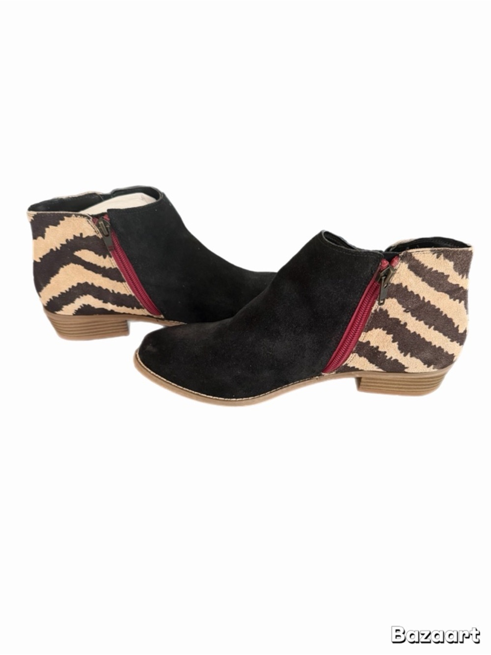 Dolce Vita Ankle Booties Zebra Print Black Suede Size 8 Zip Low Heel